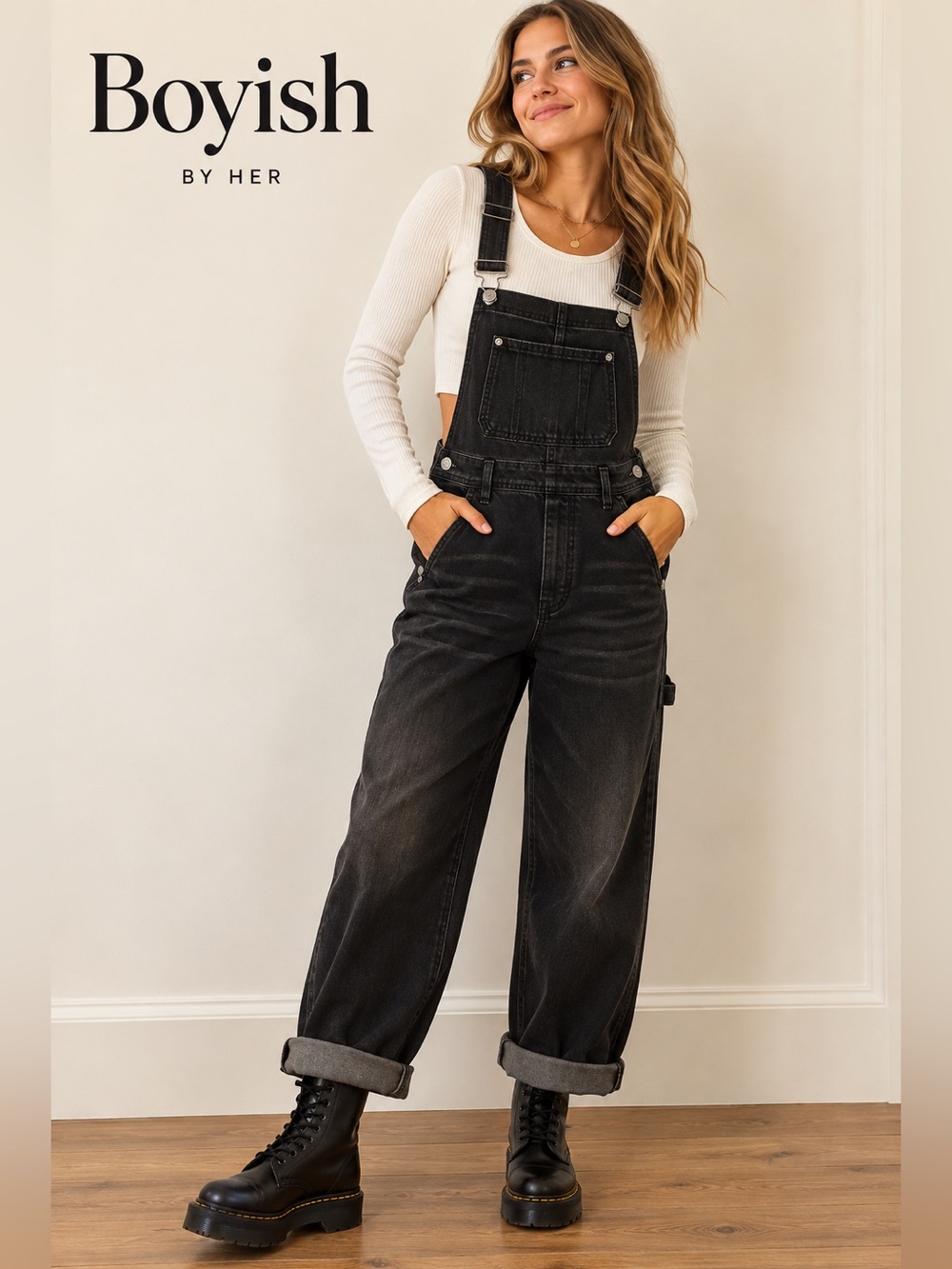 Boyish by Her Black Denim Overalls